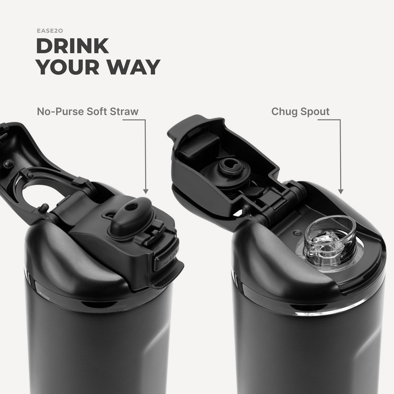 Ease2o 32oz | Compact Water Bottle with Straw & Chug Spout – Black
